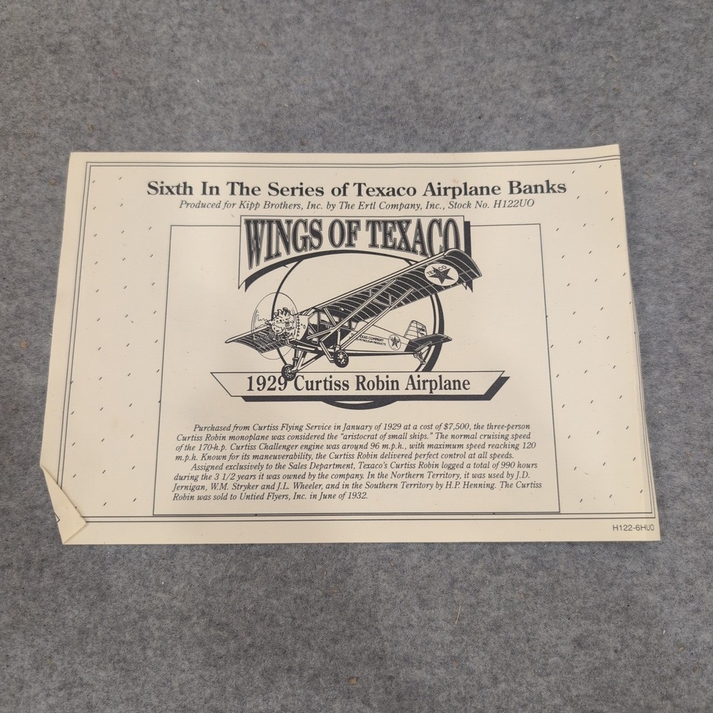Wings of Texaco 1929 Curtiss Robin Airplane Diecast Bank Ertl H122 Red 6th Serie - Picture 5 of 7